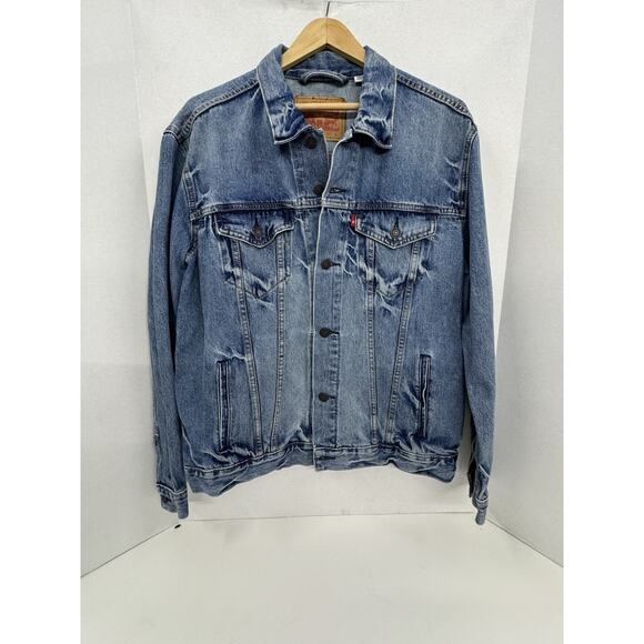 Levi’s Dark Wash Denim Trucker Jacket Men’s Size L - Picture 2 of 8